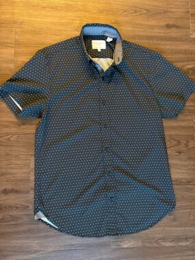 Club Room Navy Micro-Dot Short Sleeve Button-Down Shirt